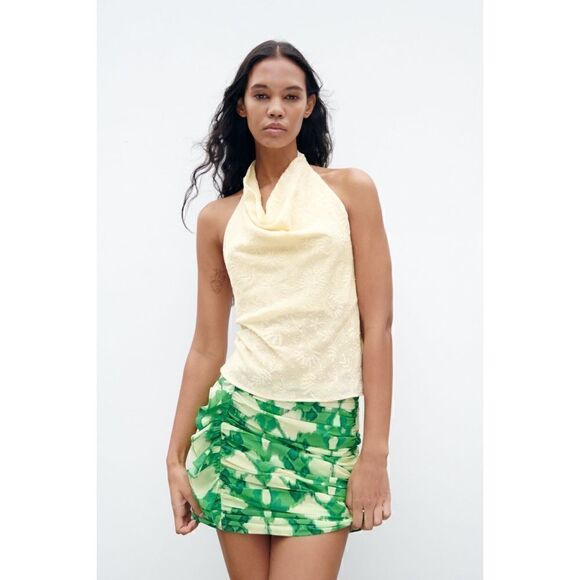 NWT Zara High Waisted Gathered Printed Mini Skirt with Ruffles, Size Small - Picture 5 of 16